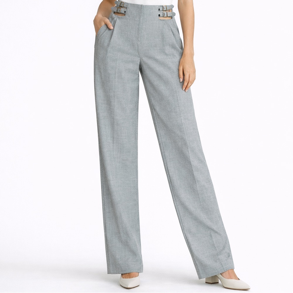PiRAL Pants Small Gray Belt Waist Noche Buckle Slacks Trousers Career Wide Leg S - Picture 2 of 11